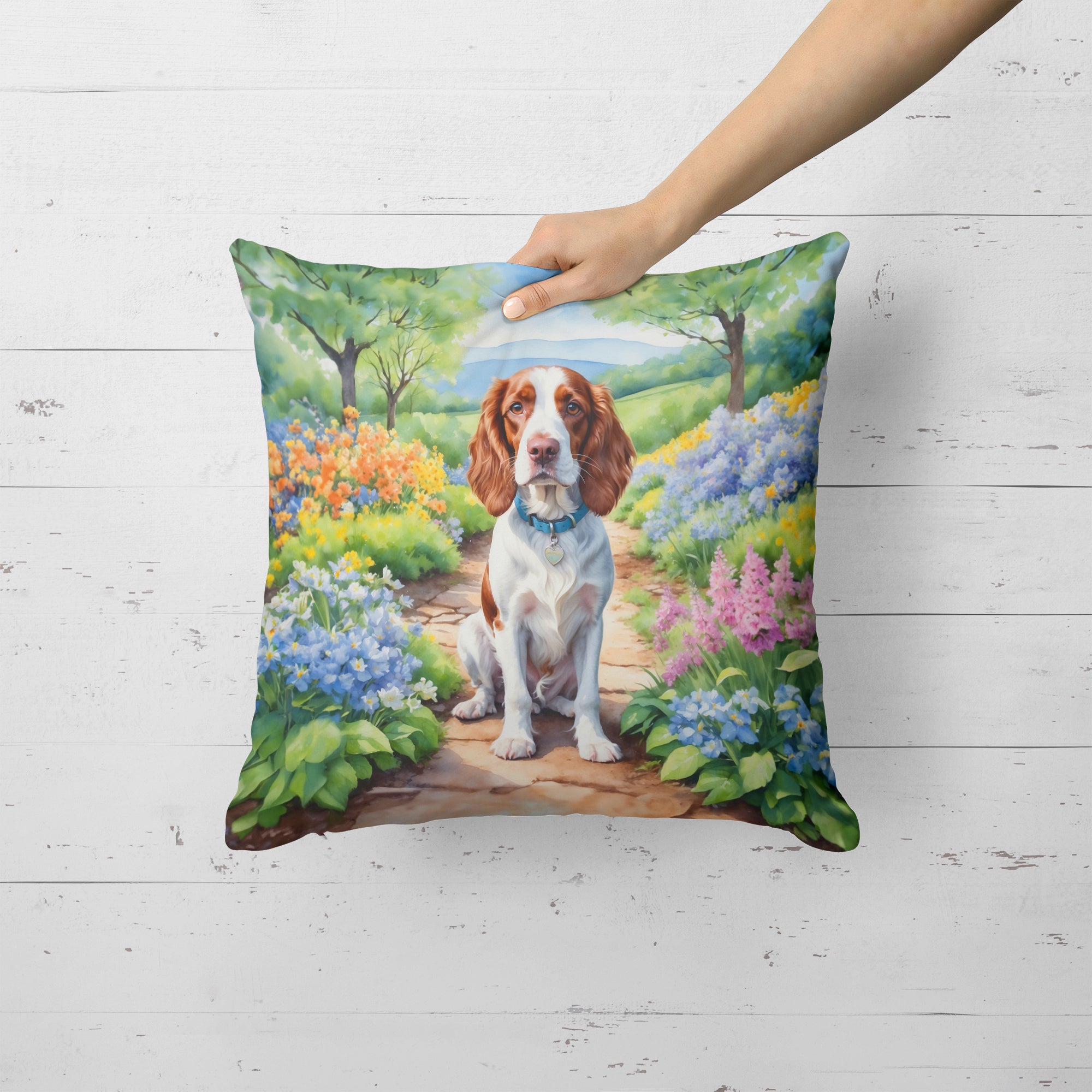 Buy this Welsh Springer Spaniel Spring Path Throw Pillow