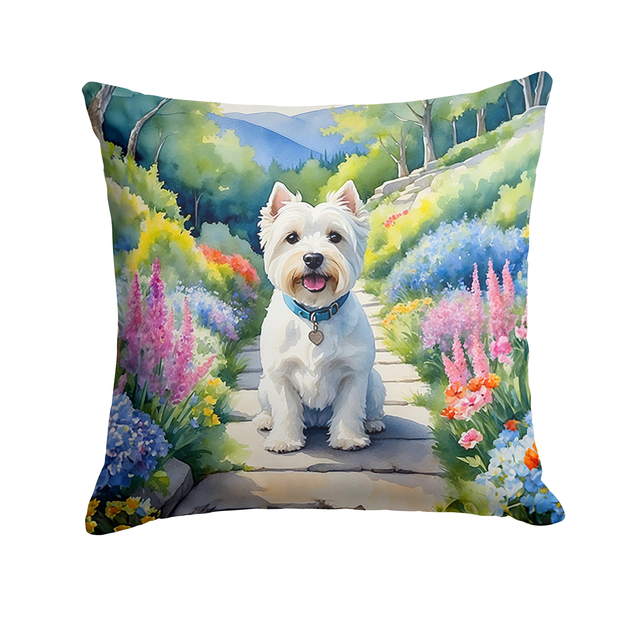Buy this Westie Spring Path Throw Pillow