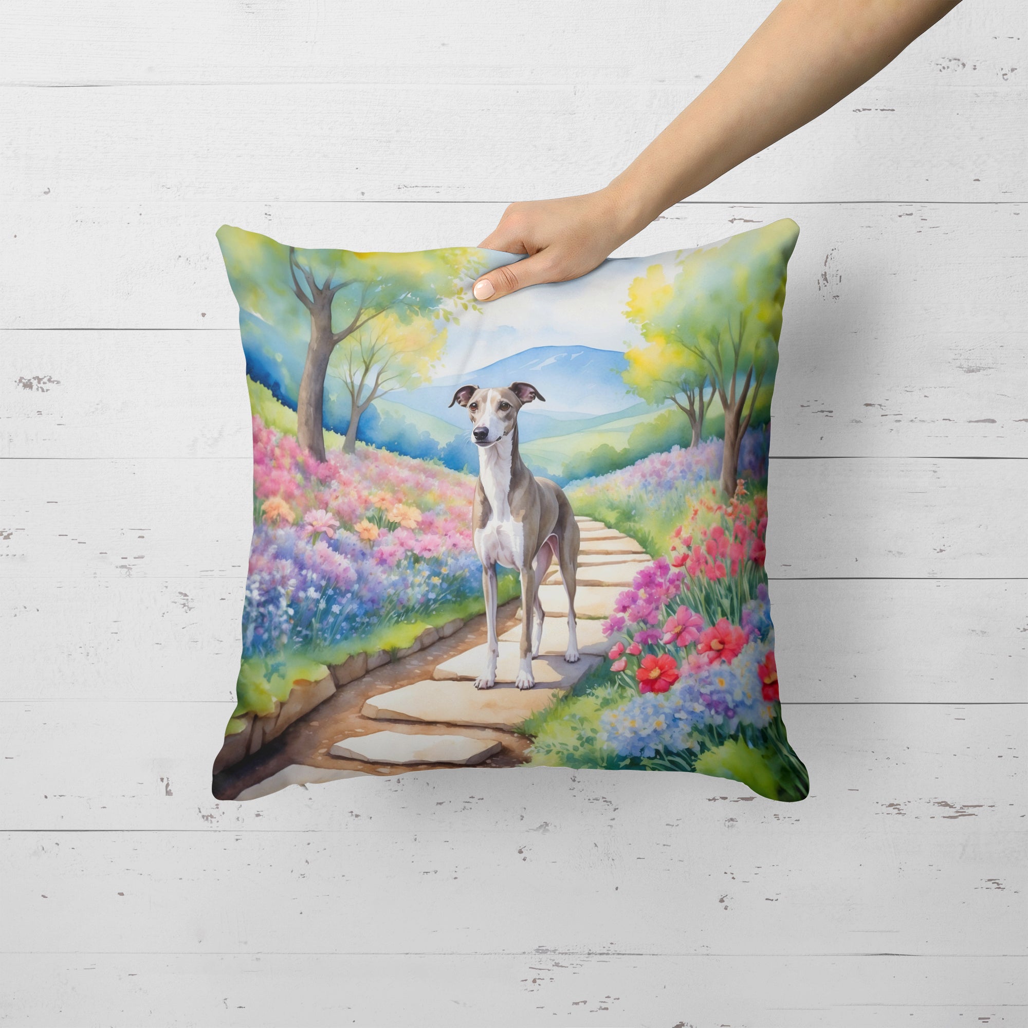 Buy this Whippet Spring Path Throw Pillow