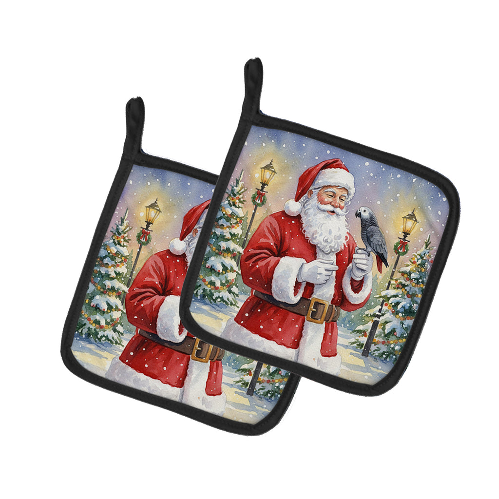 Caroline's Treasures Timneh African Grey with Santa Claus Pair of Pot Holders