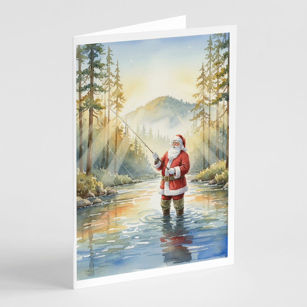 Caroline's Treasures Santa Claus Fly-Fishing at Sunrise Christmas Greeting Cards Pack of 8