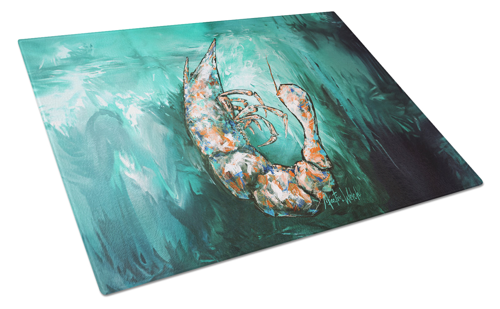 Buy this A Touch of Blue Shrimp Glass Cutting Board