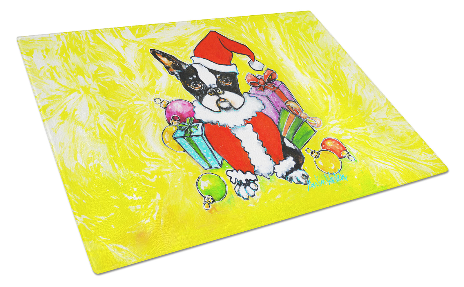 Buy this Boston Terrier Stinker That Stole Christmas Glass Cutting Board