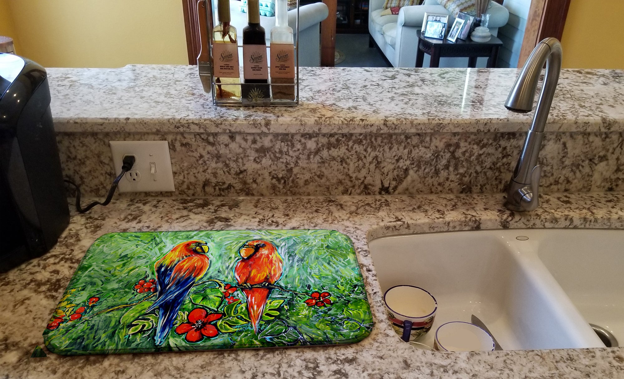 Fred and Freda Parrots Dish Drying Mat