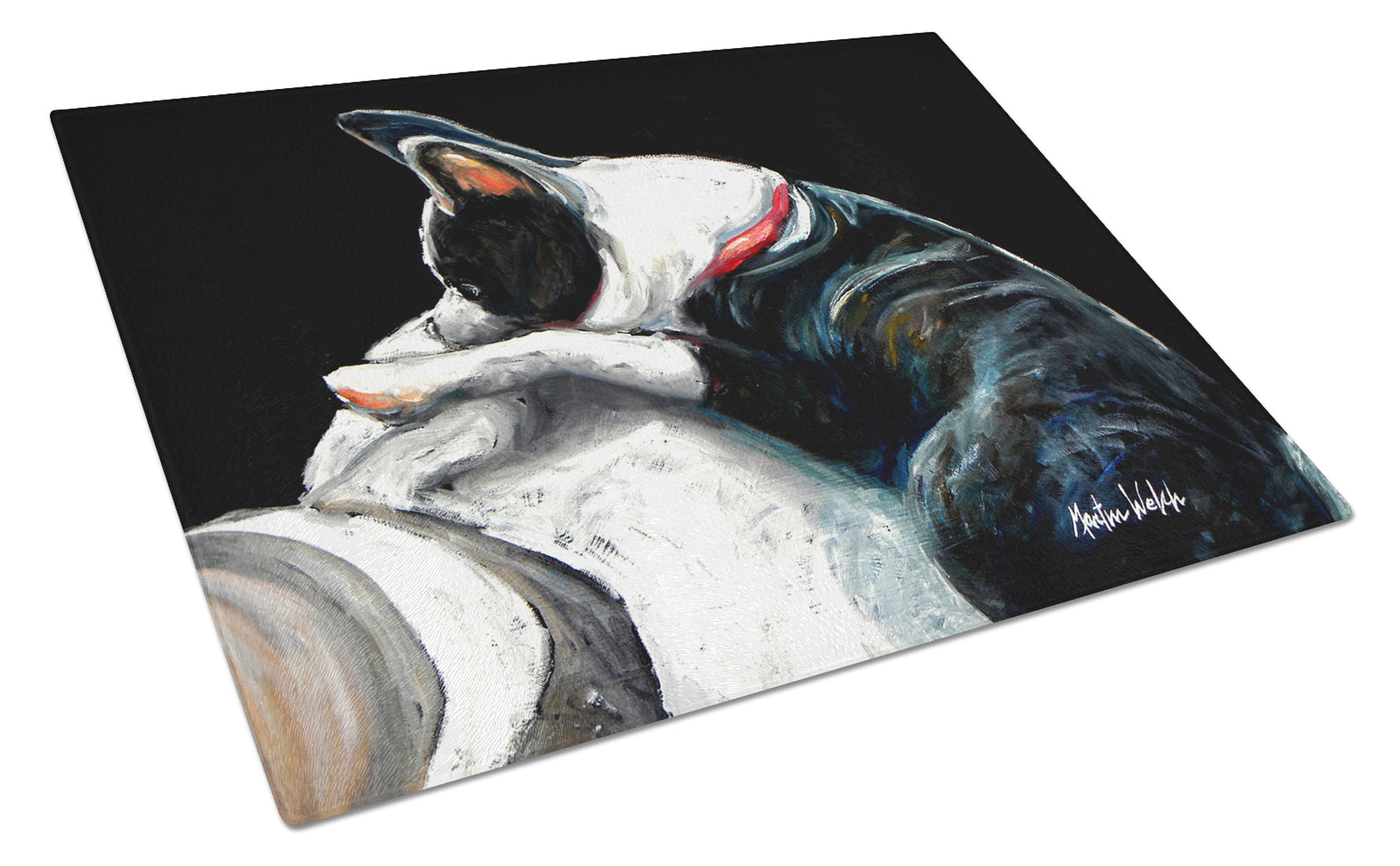 Buy this Boston Terrier Spot In The Sun Glass Cutting Board
