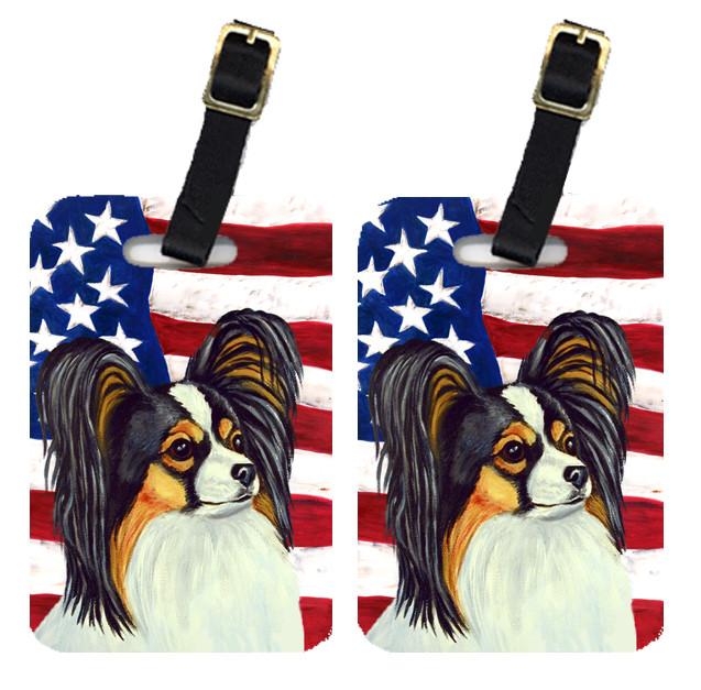 Pair of USA American Flag with Papillon Luggage Tags LH9029BT by Caroline's Treasures