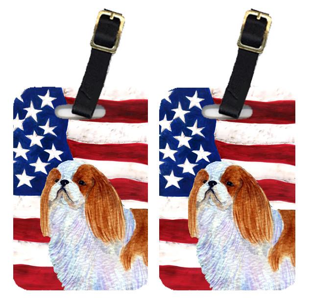Pair of USA American Flag with English Toy Spaiel USA Luggage Tags SS4034BT by Caroline&#39;s Treasures