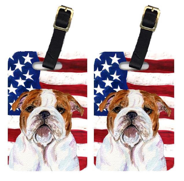 Pair of USA American Flag with Bulldog English Luggage Tags SS4046BT by Caroline&#39;s Treasures