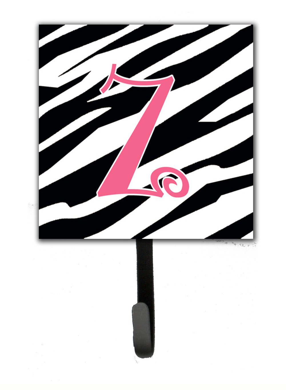 Letter Z Initial Monogram - Zebra Stripe and Pink Leash Holder or Key Hook by Caroline's Treasures