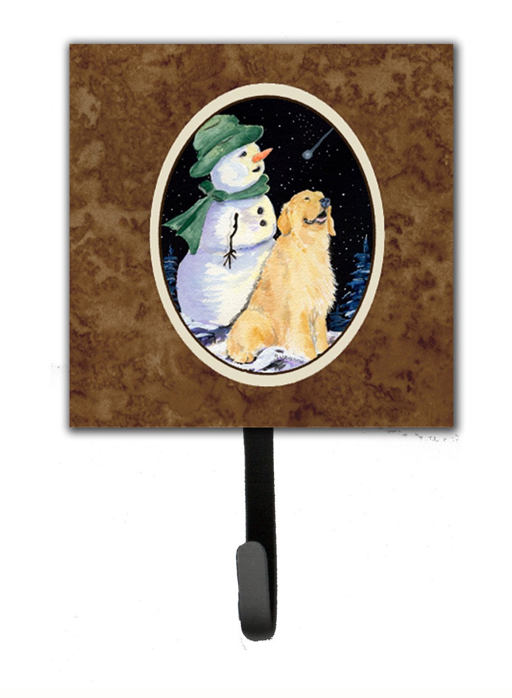 Golden Retriever with Snowman in Green Hat Leash Holder or Key Hook by Caroline's Treasures