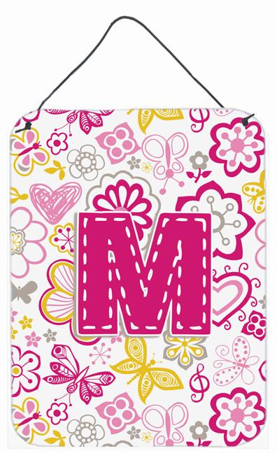 Letter M Flowers and Butterflies Pink Wall or Door Hanging Prints CJ2005-MDS1216 by Caroline's Treasures