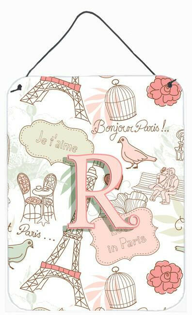 Letter R Love in Paris Pink Wall or Door Hanging Prints CJ2002-RDS1216 by Caroline's Treasures