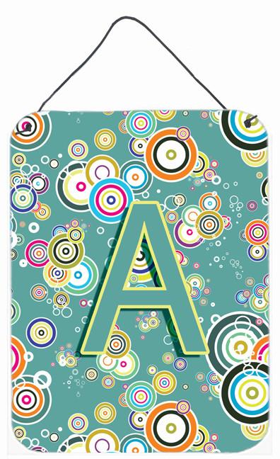 Letter A Circle Circle Teal Initial Alphabet Wall or Door Hanging Prints CJ2015-ADS1216 by Caroline's Treasures