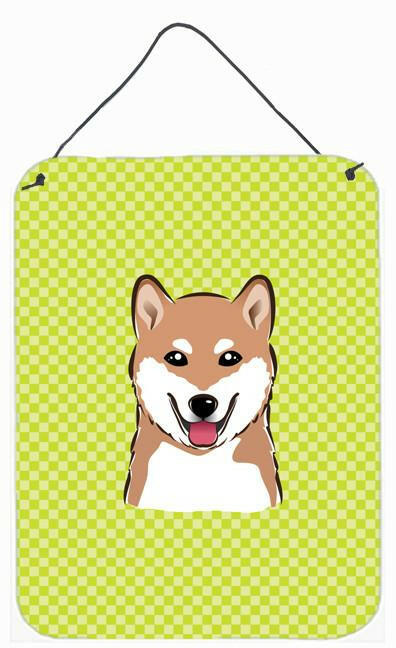 Checkerboard Lime Green Shiba Inu Wall or Door Hanging Prints BB1287DS1216 by Caroline's Treasures