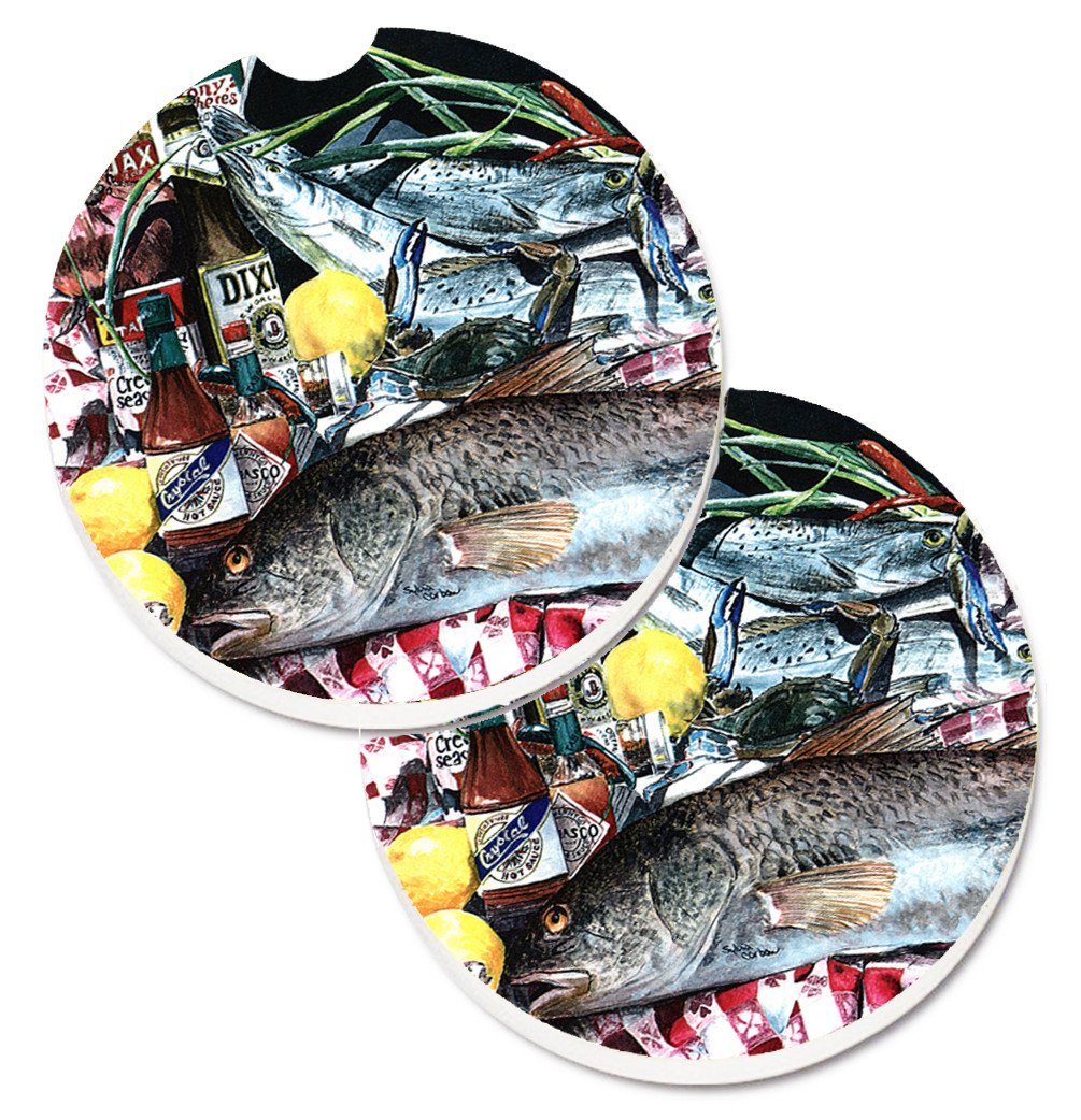 Fish and Beers from New Orleans Set of 2 Cup Holder Car Coasters 1001CARC by Caroline's Treasures