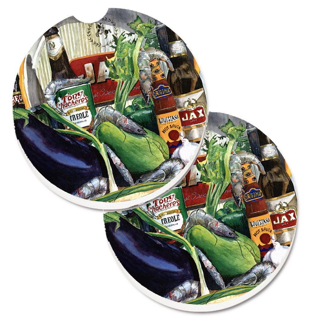 Eggplant and New Orleans Beers  Set of 2 Cup Holder Car Coasters 1007CARC by Caroline's Treasures