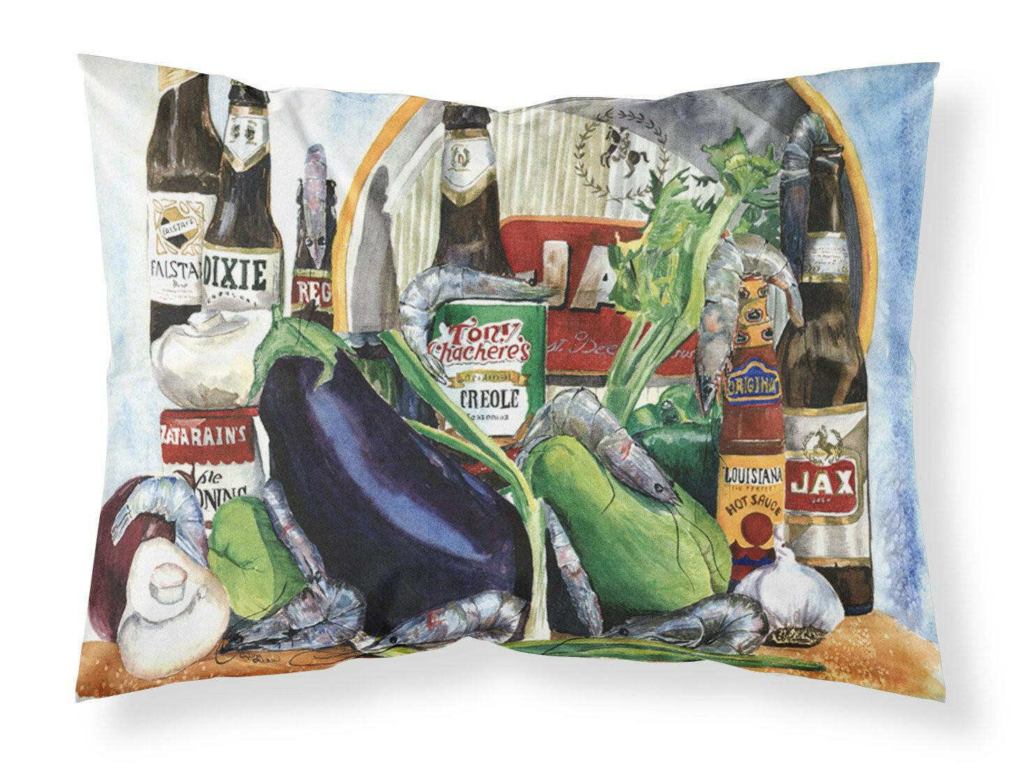 Eggplant and New Orleans Beers  Moisture wicking Fabric standard pillowcase by Caroline's Treasures