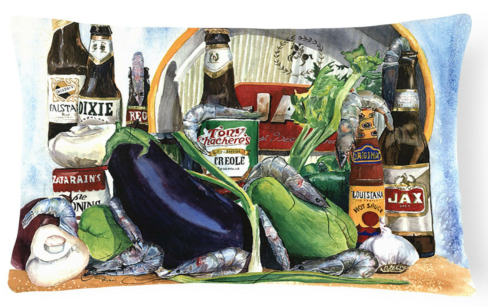 Eggplant and New Orleans Beers    Canvas Fabric Decorative Pillow by Caroline's Treasures