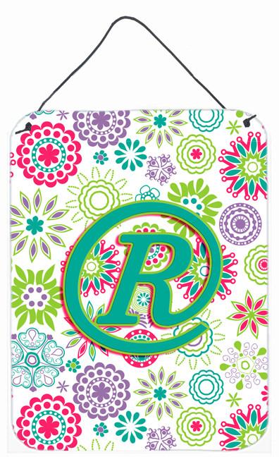 Letter R Flowers Pink Teal Green Initial Wall or Door Hanging Prints CJ2011-RDS1216 by Caroline's Treasures