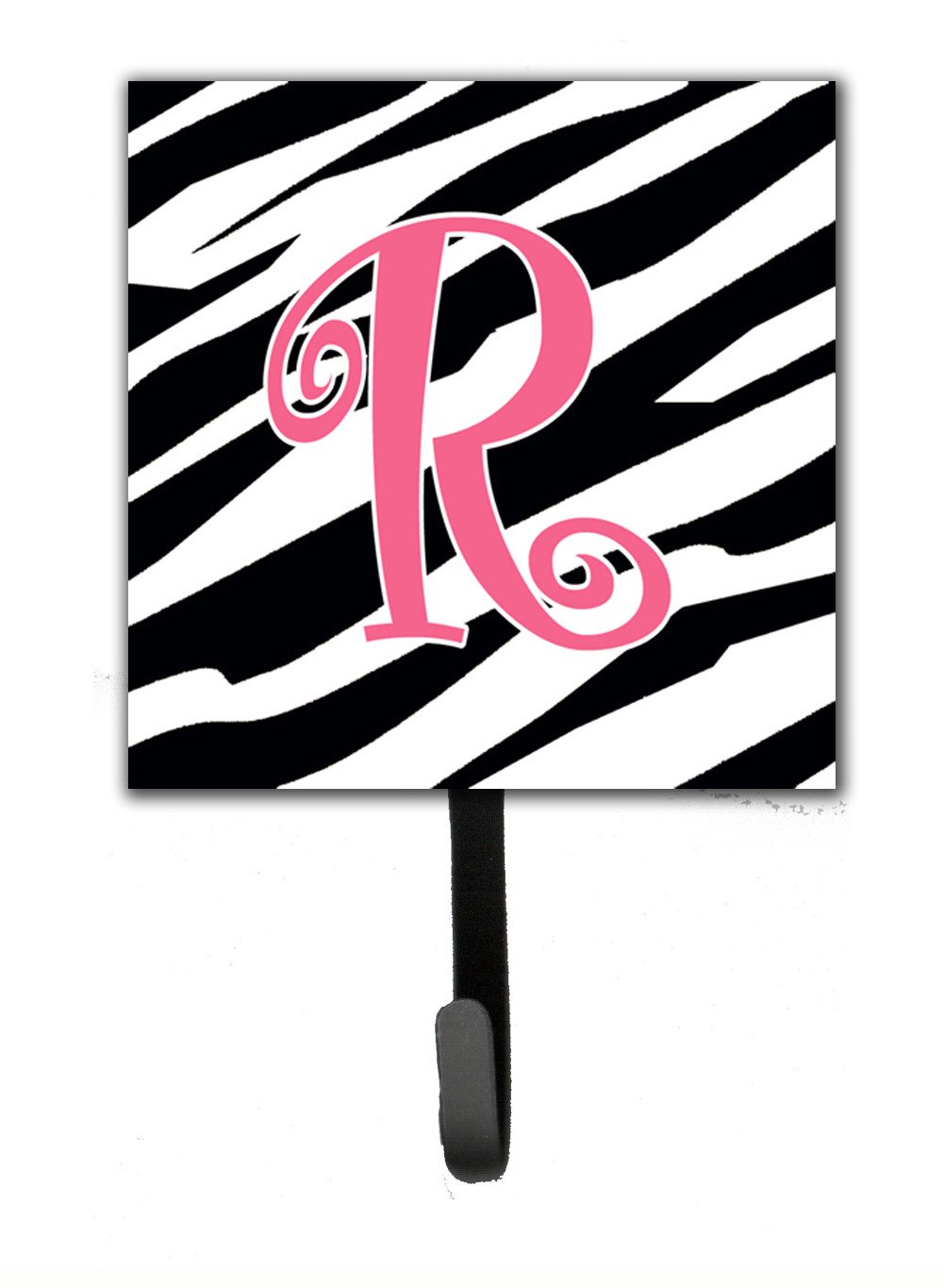 Letter R Initial Monogram - Zebra Stripe and Pink Leash Holder or Key Hook by Caroline's Treasures