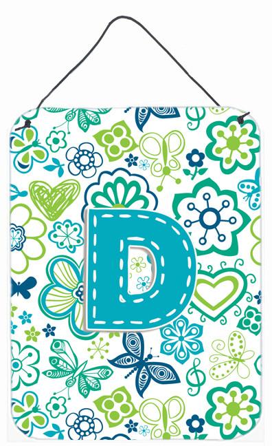 Letter D Flowers and Butterflies Teal Blue Wall or Door Hanging Prints CJ2006-DDS1216 by Caroline's Treasures