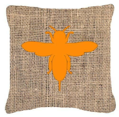 Bee Burlap and Orange   Canvas Fabric Decorative Pillow BB1057 - the-store.com