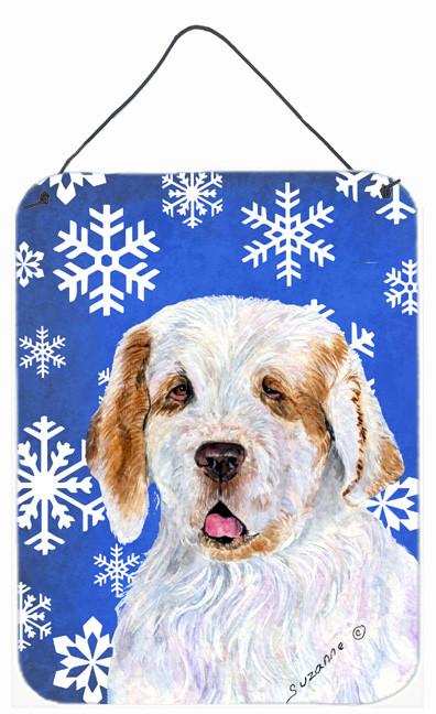 Clumber Spaniel Winter Snowflakes Holiday Wall or Door Hanging Prints by Caroline's Treasures