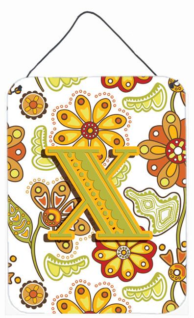 Letter X Floral Mustard and Green Wall or Door Hanging Prints CJ2003-XDS1216 by Caroline's Treasures