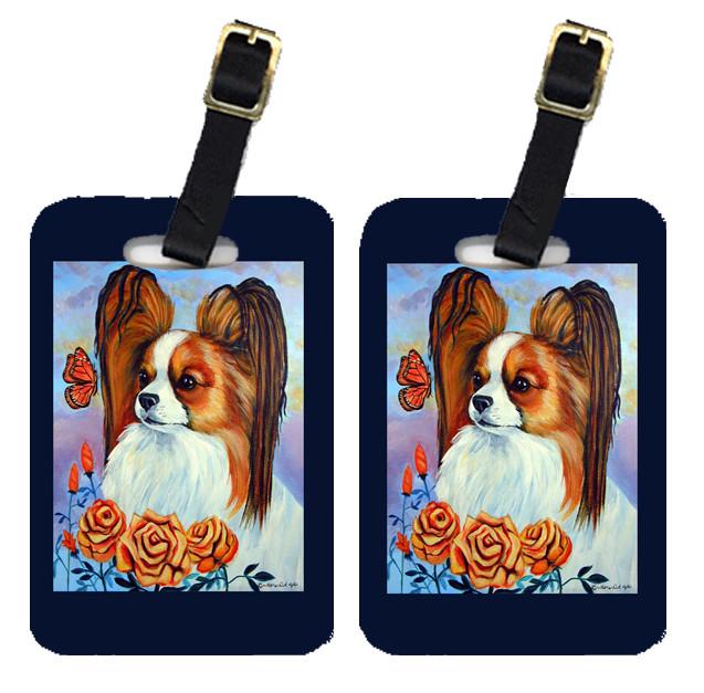 Pair of 2 Papillon in the roses Luggage Tags by Caroline's Treasures