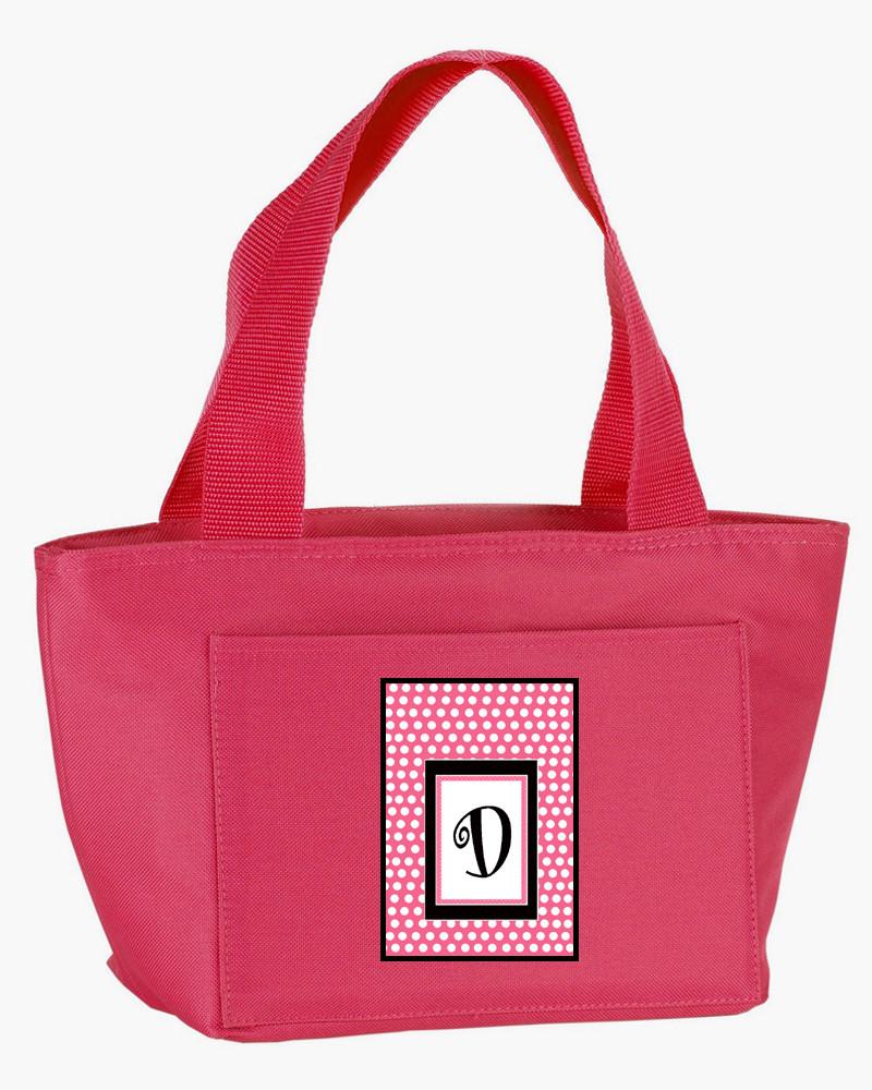 Letter D Monogram - Pink Black Polka Dots Lunch Bag or Doggie Bag by Caroline's Treasures