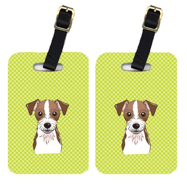 Pair of Checkerboard Lime Green Jack Russell Terrier Luggage Tags BB1264BT by Caroline's Treasures