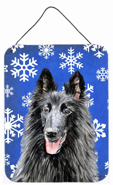 Belgian Sheepdog Winter Snowflakes Holiday Metal Wall or Door Hanging Prints by Caroline's Treasures