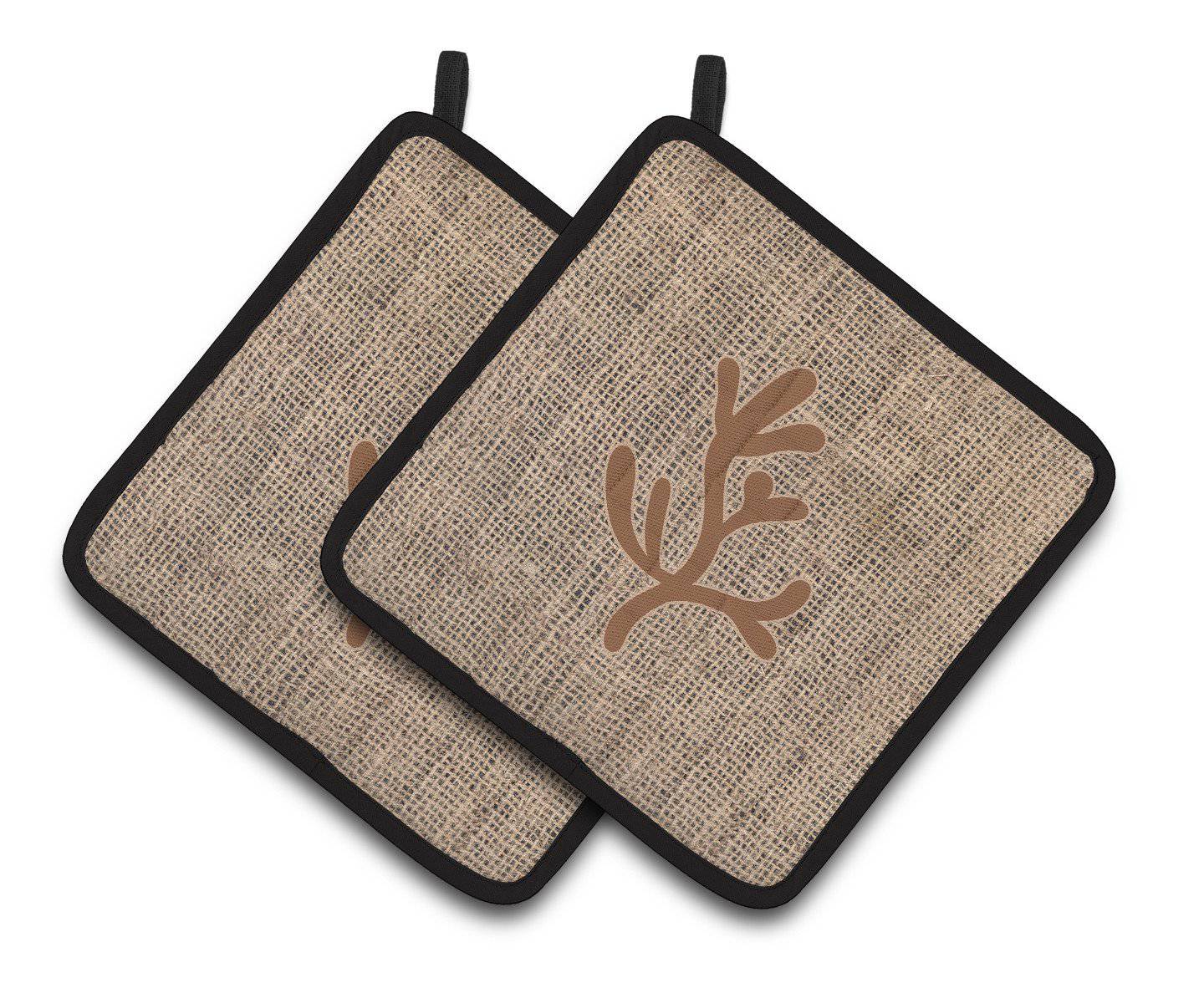 Coral Faux Burlap and Brown   Pair of Pot Holders BB1103-BL-BN-PTHD - the-store.com