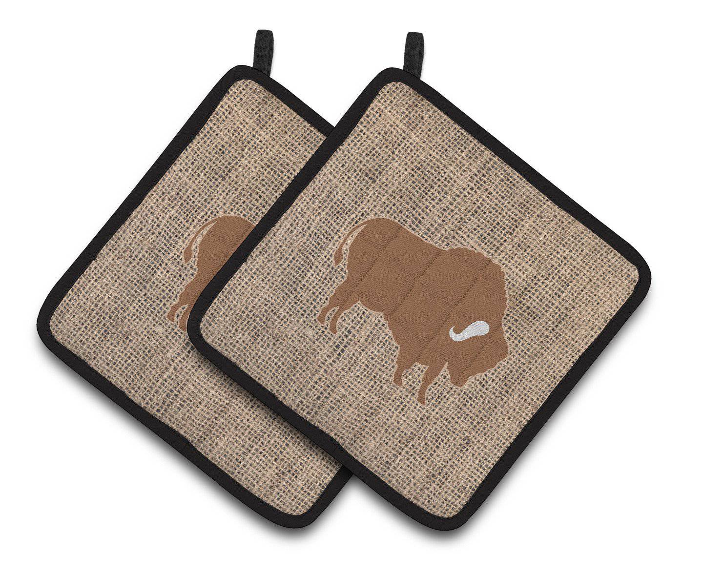 Buffalo Faux Burlap and Brown   Pair of Pot Holders BB1127-BL-BN-PTHD - the-store.com