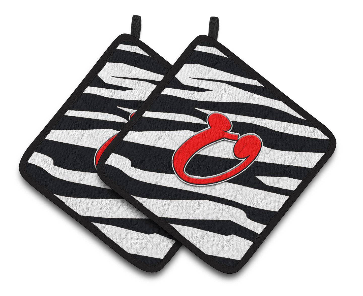 Monogram Initial U Zebra Red  Pair of Pot Holders CJ1024-UPTHD - the-store.com