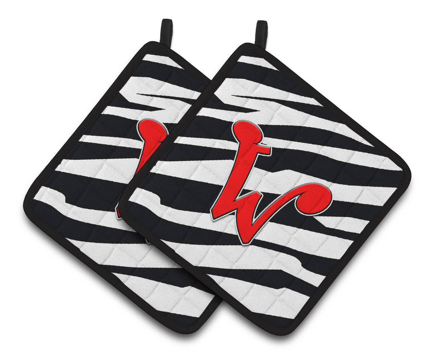 Monogram Initial W Zebra Red  Pair of Pot Holders CJ1024-WPTHD - the-store.com