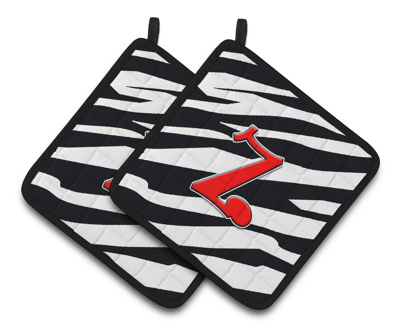 Monogram Initial Z Zebra Red  Pair of Pot Holders CJ1024-ZPTHD - the-store.com