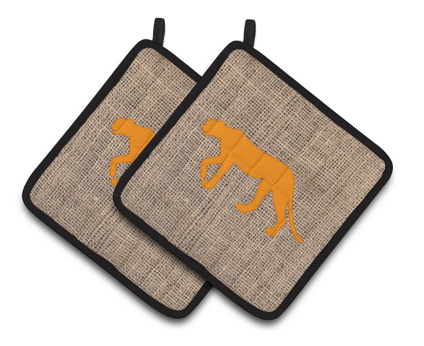 Leopard Faux Burlap and Orange   Pair of Pot Holders BB1004-BL-OR-PTHD - the-store.com