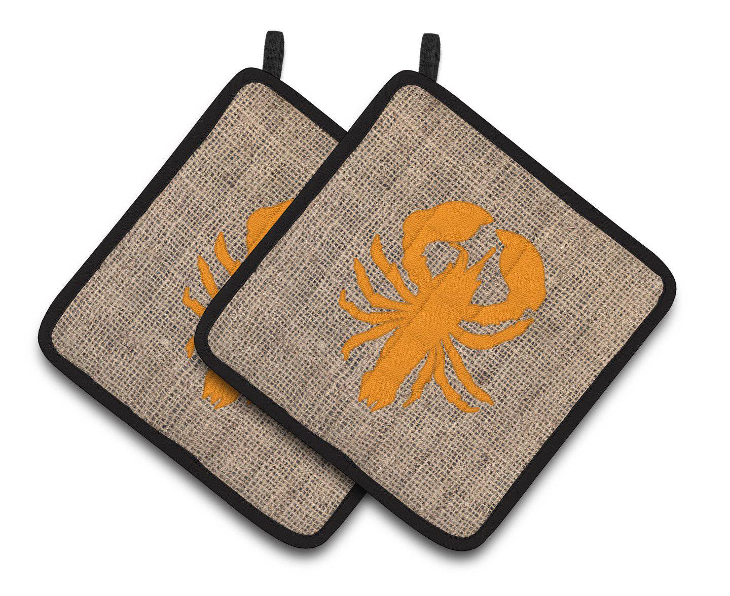 Lobster Faux Burlap and Orange   Pair of Pot Holders BB1015-BL-OR-PTHD - the-store.com