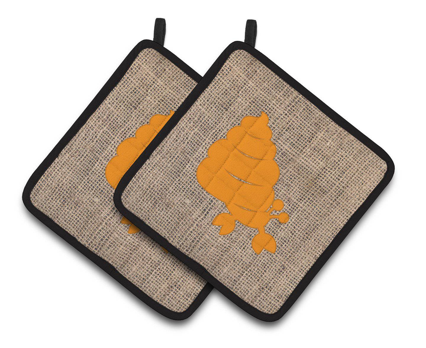 Hermit Crab Faux Burlap and Orange   Pair of Pot Holders BB1092-BL-OR-PTHD - the-store.com