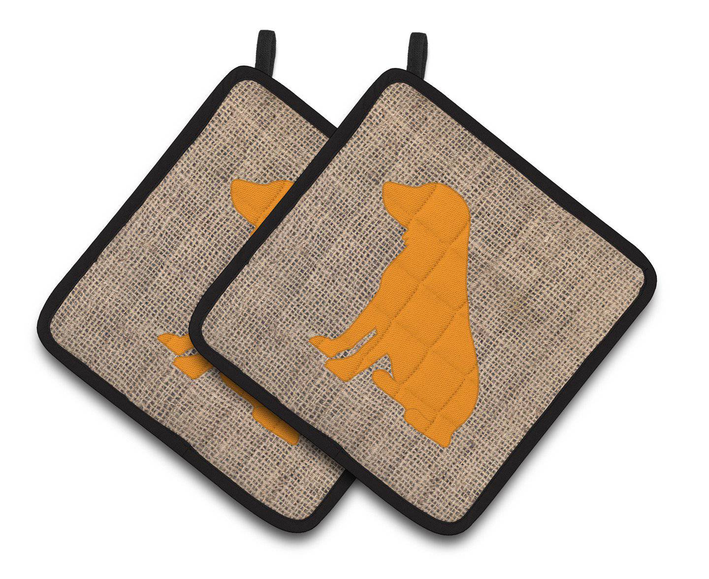 Boykin Spaniel Faux Burlap and Orange   Pair of Pot Holders BB1070-BL-OR-PTHD - the-store.com