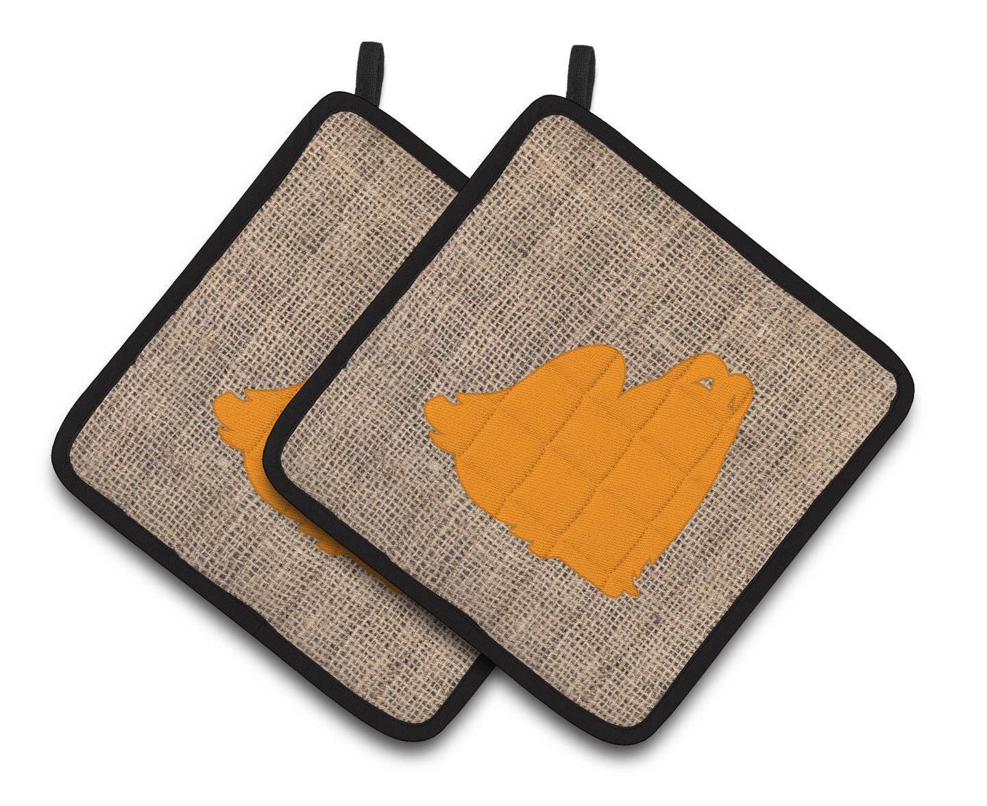 Maltese Faux Burlap and Orange   Pair of Pot Holders BB1079-BL-OR-PTHD - the-store.com