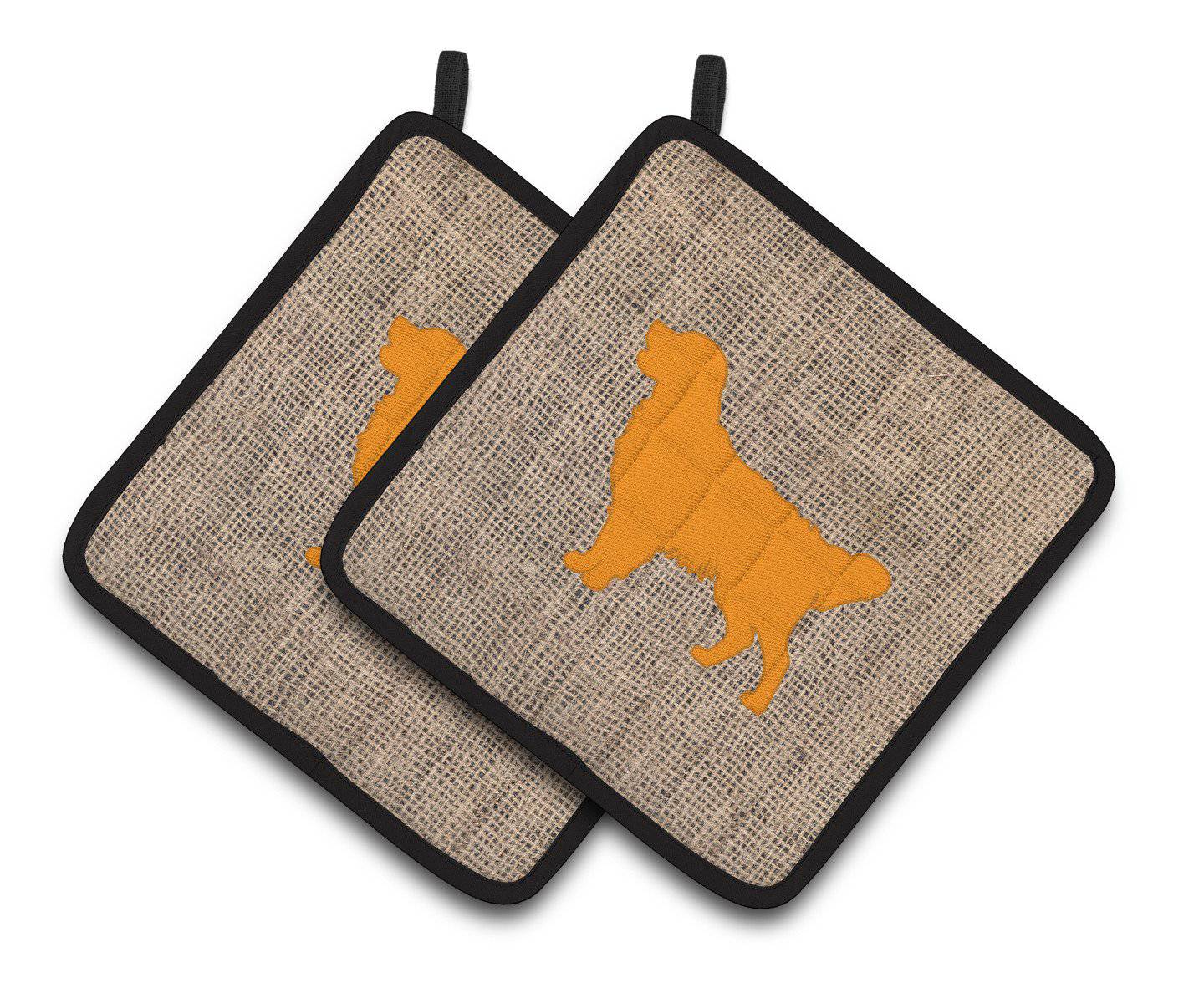 Golden Retriever Faux Burlap and Orange   Pair of Pot Holders BB1085-BL-OR-PTHD - the-store.com