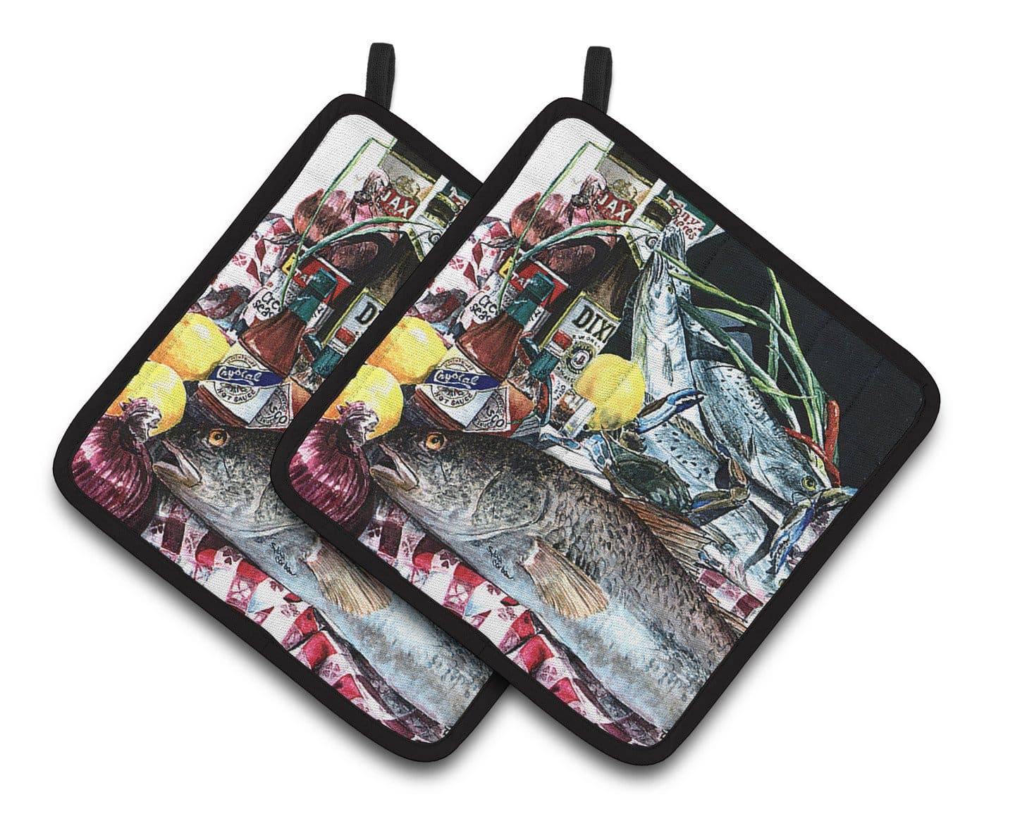 Fish and Beers from New Orleans Pair of Pot Holders 1001PTHD - the-store.com