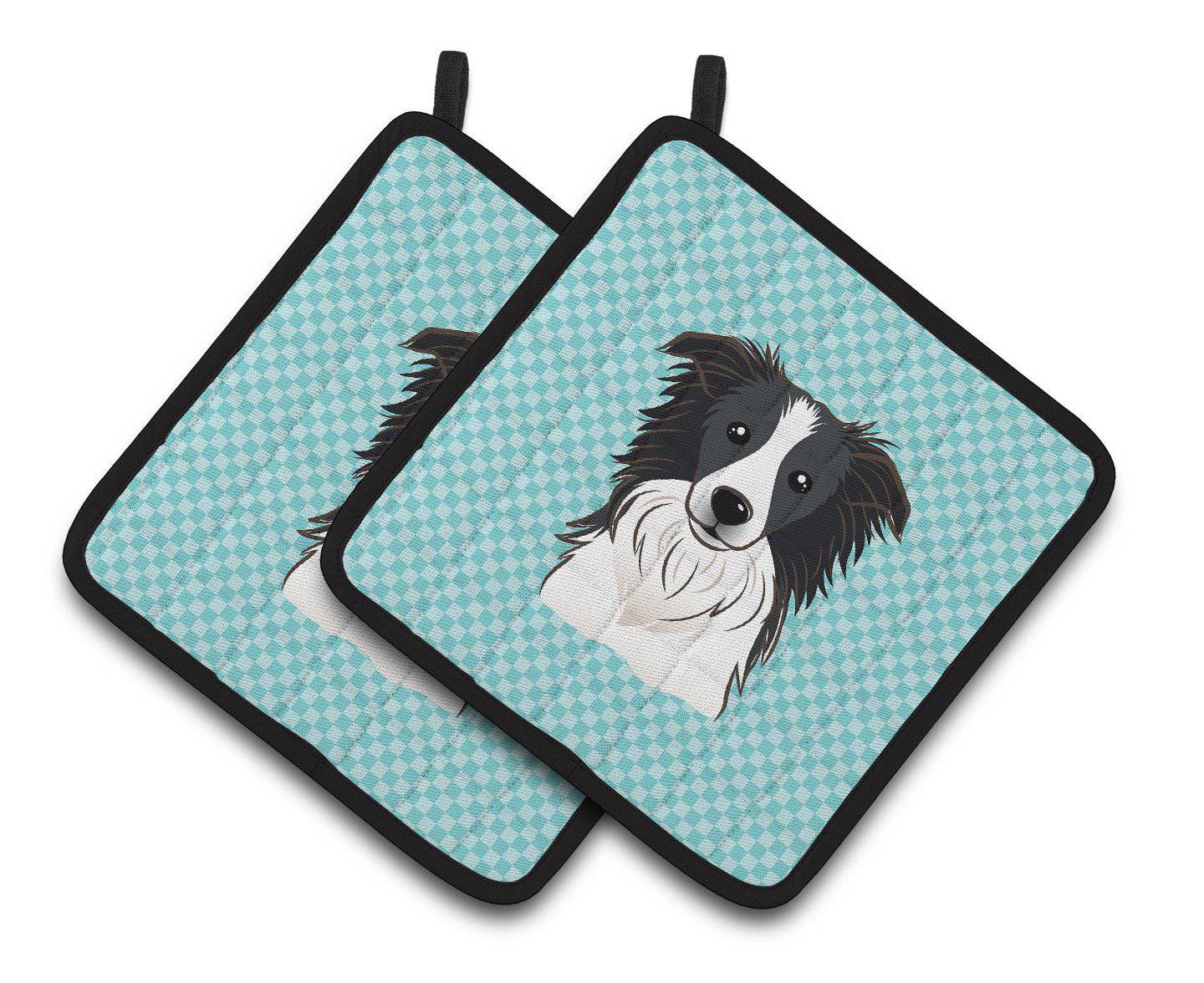 Checkerboard Blue Border Collie Pair of Pot Holders BB1179PTHD - the-store.com