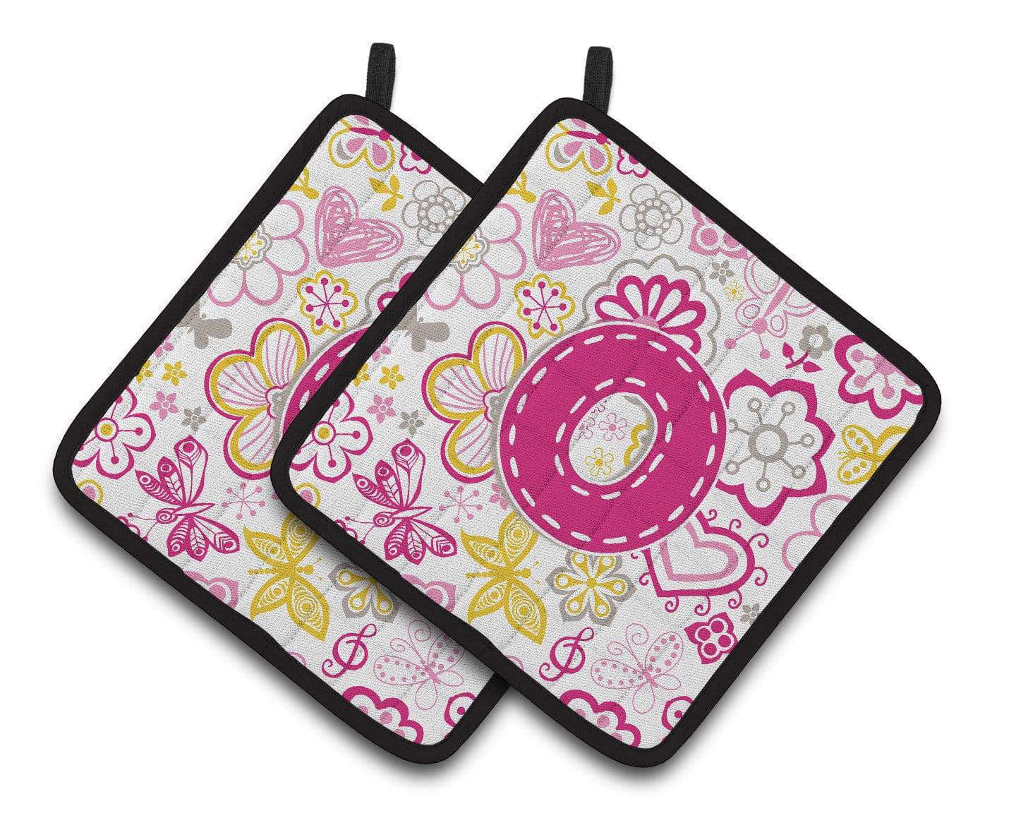 Letter O Flowers and Butterflies Pink Pair of Pot Holders CJ2005-OPTHD - the-store.com