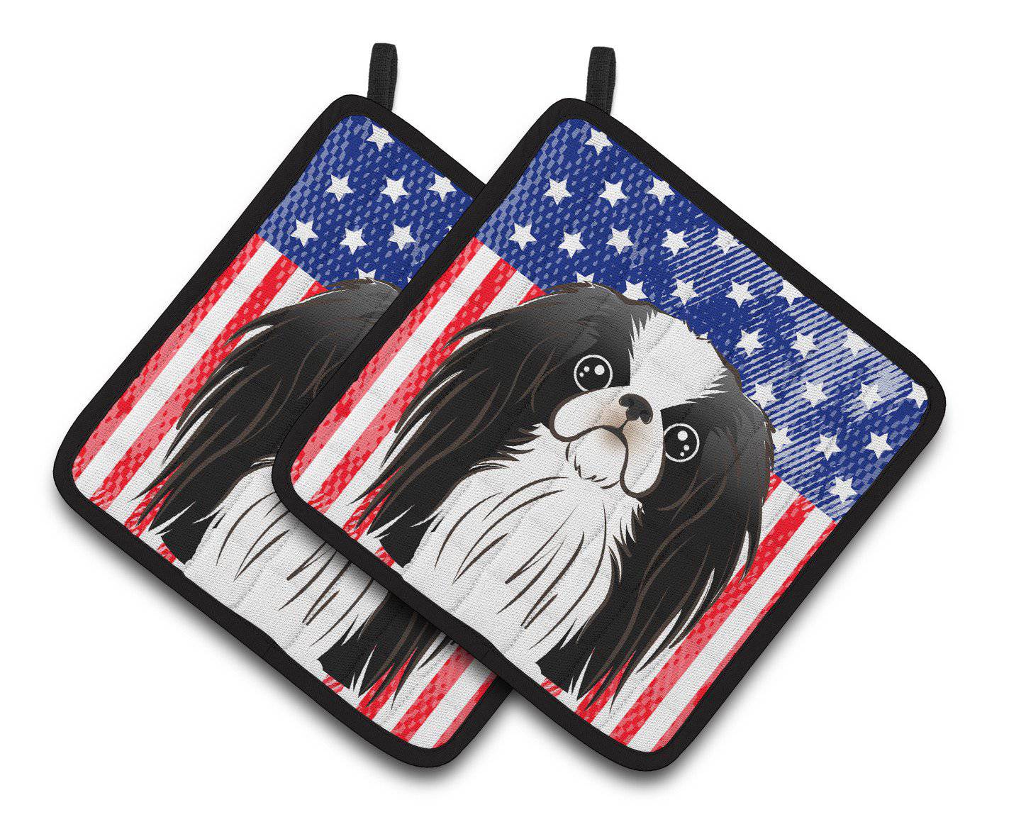 American Flag and Japanese Chin Pair of Pot Holders BB2160PTHD - the-store.com