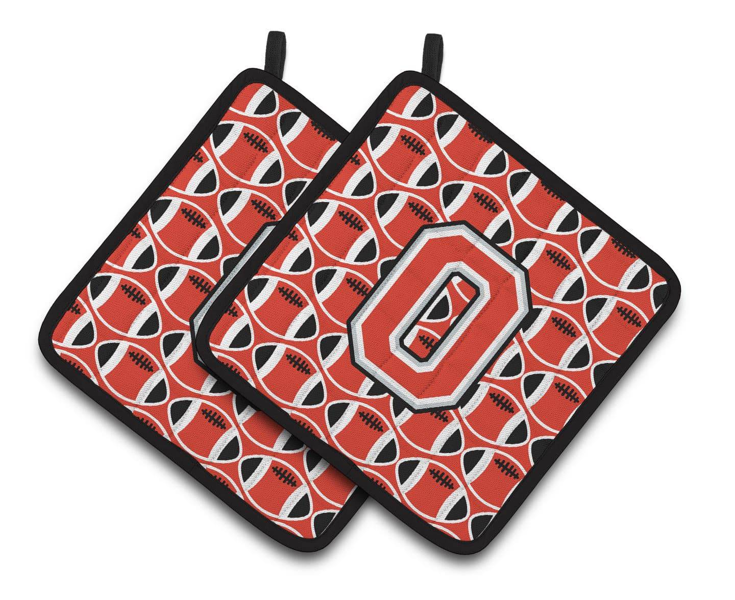 Letter O Football Scarlet and Grey Pair of Pot Holders CJ1067-OPTHD - the-store.com