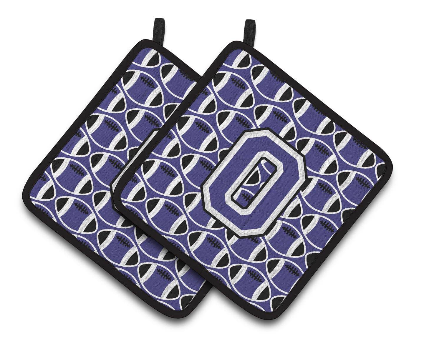 Letter O Football Purple and White Pair of Pot Holders CJ1068-OPTHD - the-store.com