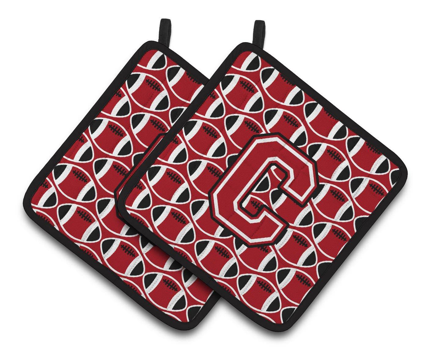 "Letter C Football Red, Black and White Pair of Pot Holders CJ1073-CPTHD" - the-store.com